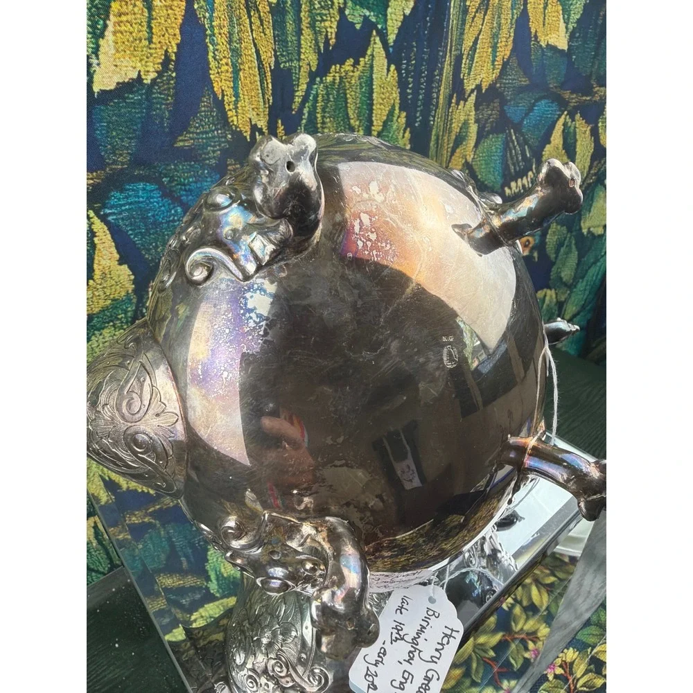 Antique Henry Graves Birmingham Silver Plate Teapot‎ Victorian Repousse Footed